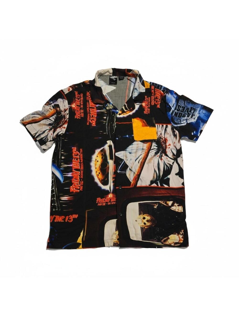 Friday The 13th Jason Voorhees Shirt Men's AOP Button Up Horror Movie Sz L